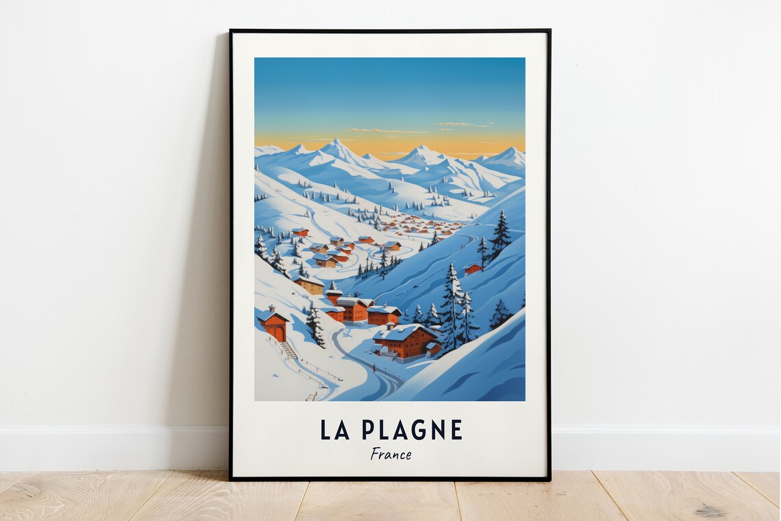 La Plagne France Snowy Ski Resort Village At Golden Sunset Poster