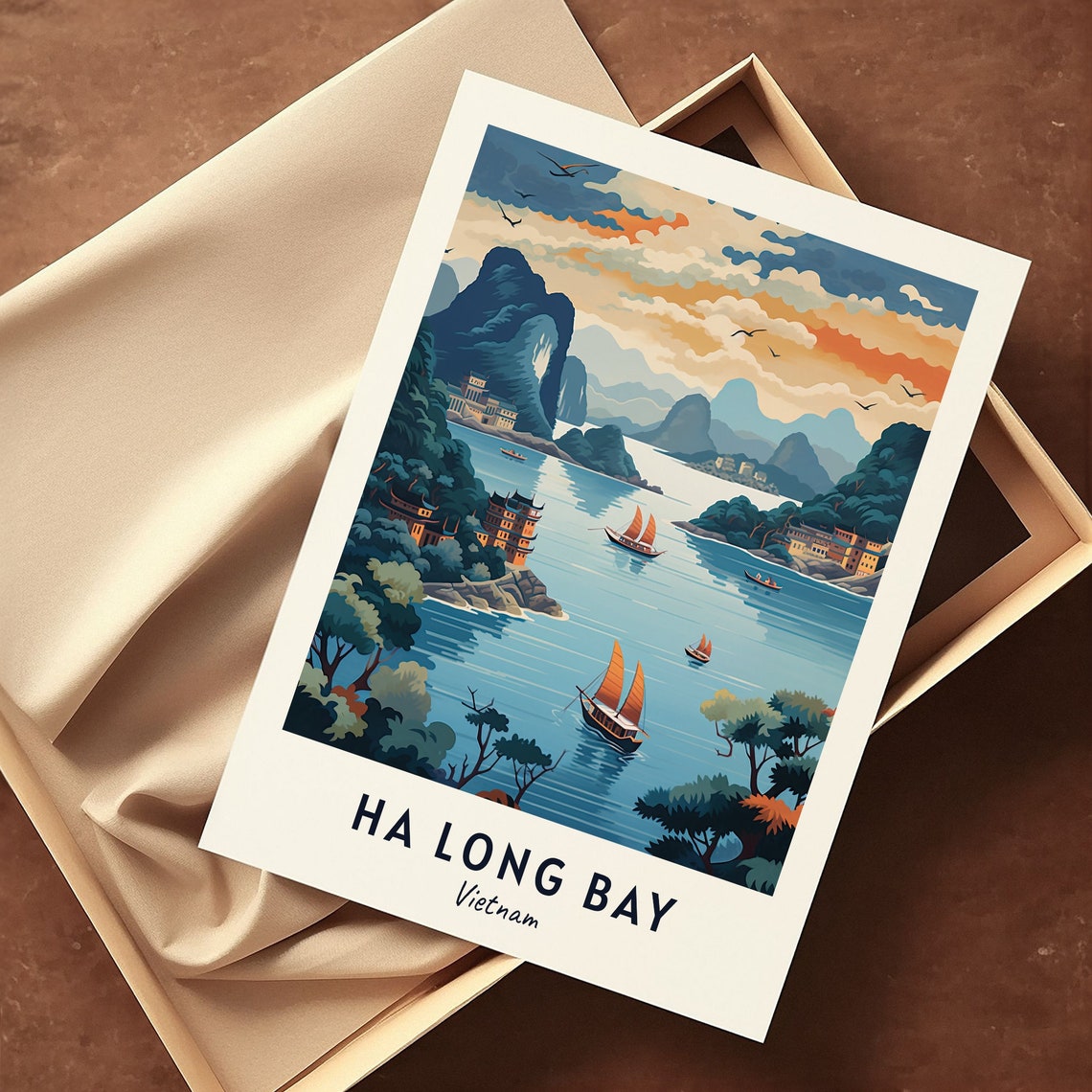 Ha Long Bay Vietnam Limestone Karsts Sailing Junks Travel Poster - Image 3