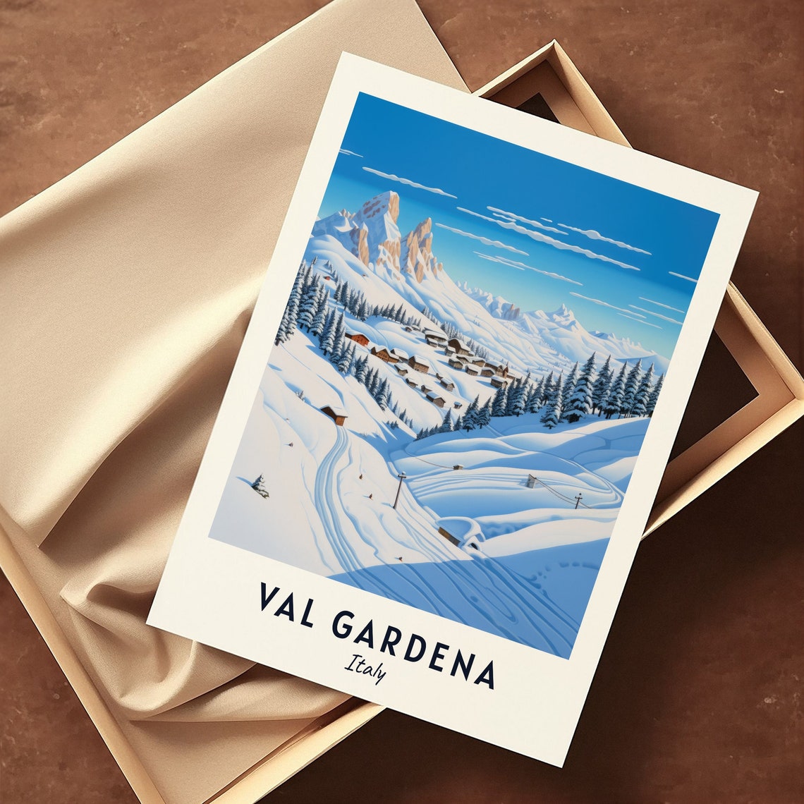 Val Gardena Italy Snowy Dolomite Ski Village Valley View Poster - Image 3