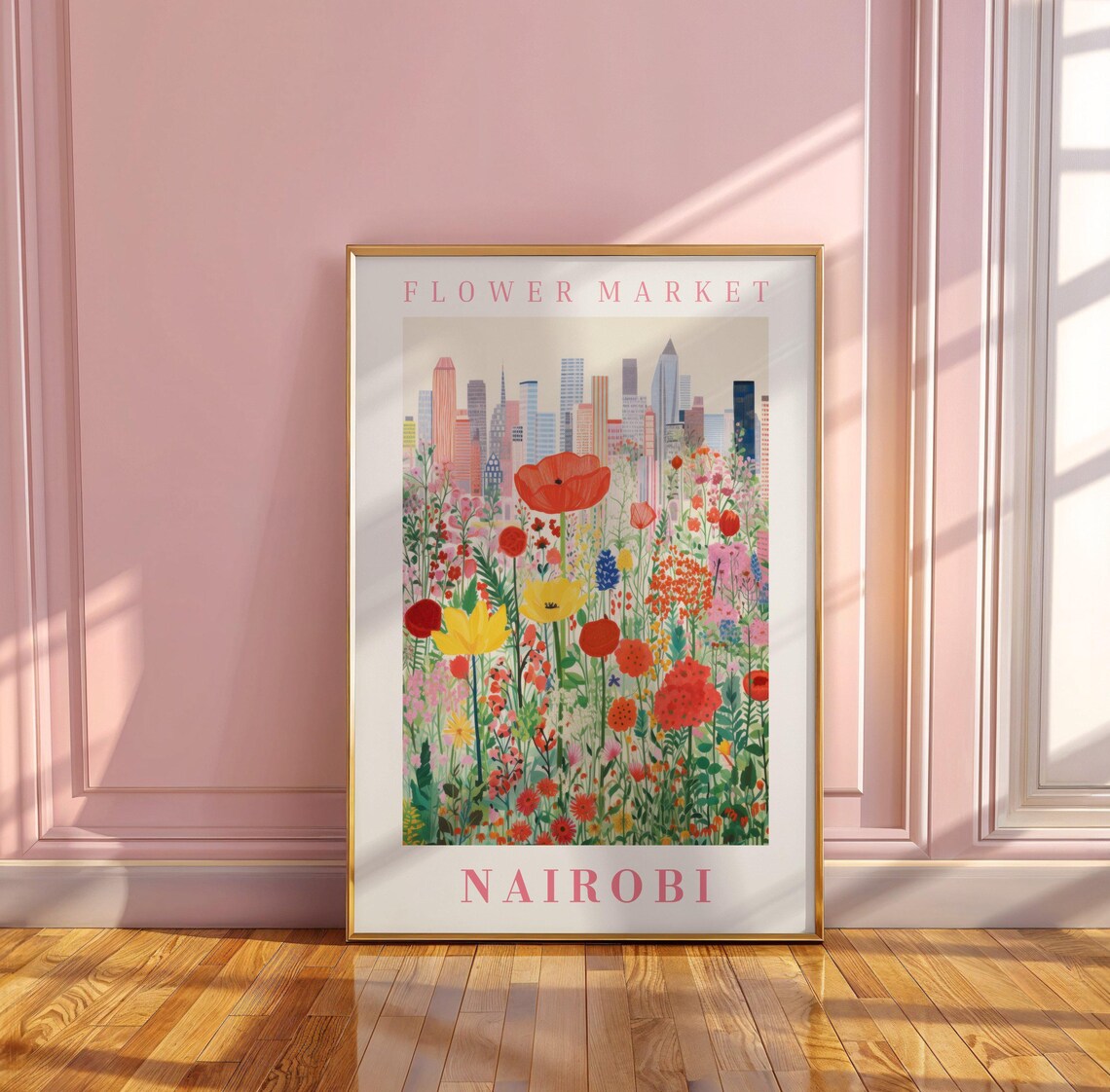 Nairobi Flower Market Poppy Meadow City Skyline Travel Poster - Image 3