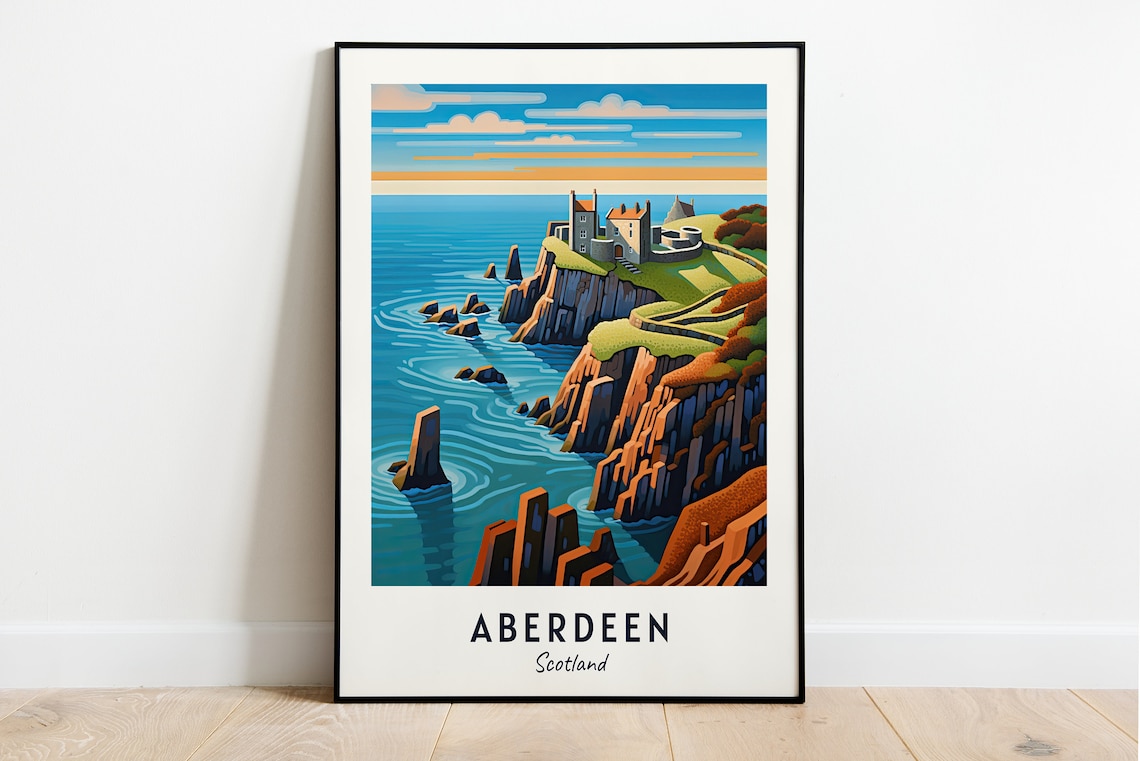 Dunnottar Castle Travel Poster, Aberdeen Scotland
