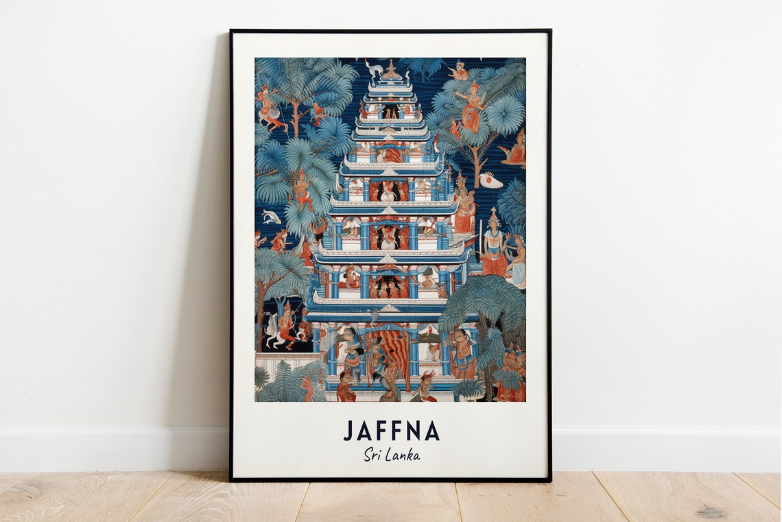 Jaffna Sri Lanka Ornate Hindu Temple Tower Illustrated Art Poster