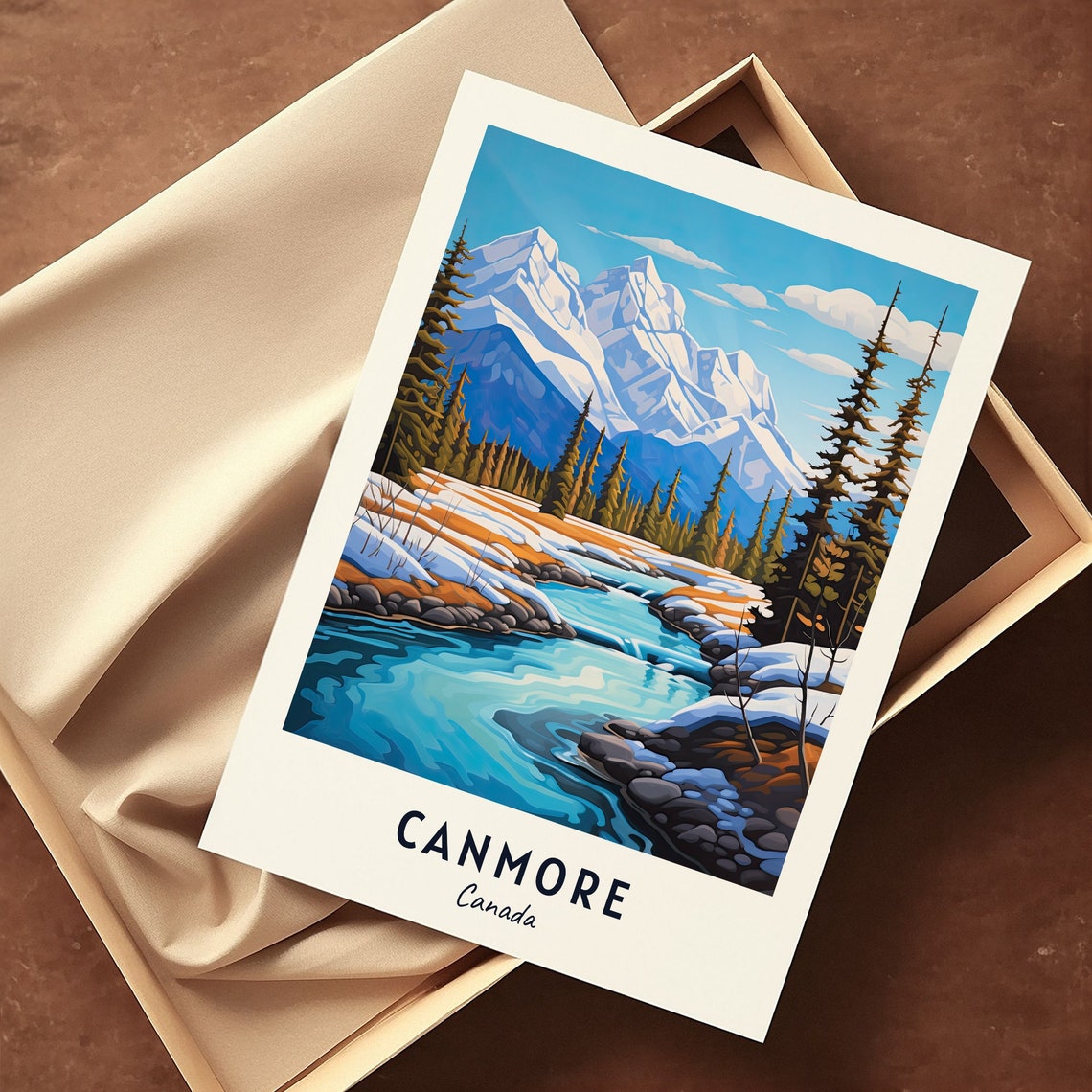 Canmore Canada Snow Capped Rocky Mountain River Valley Poster - Image 3