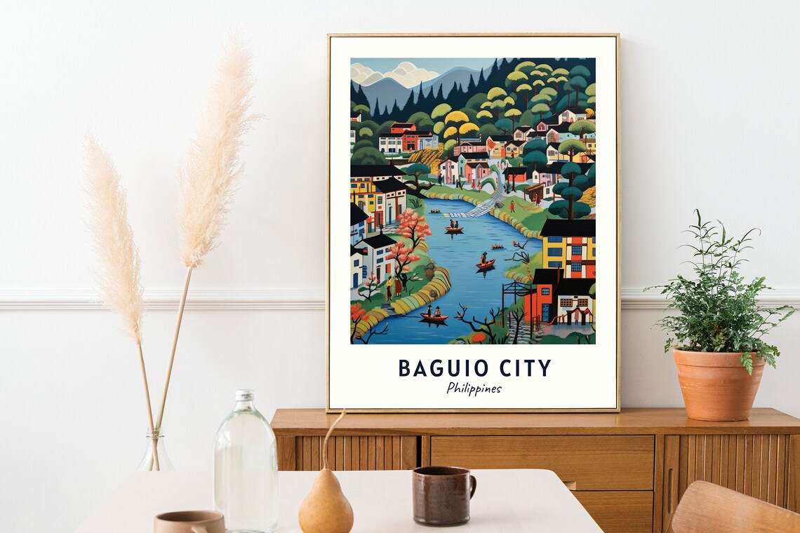 Baguio City Philippines River Town Boats Scene Travel Poster - Image 2
