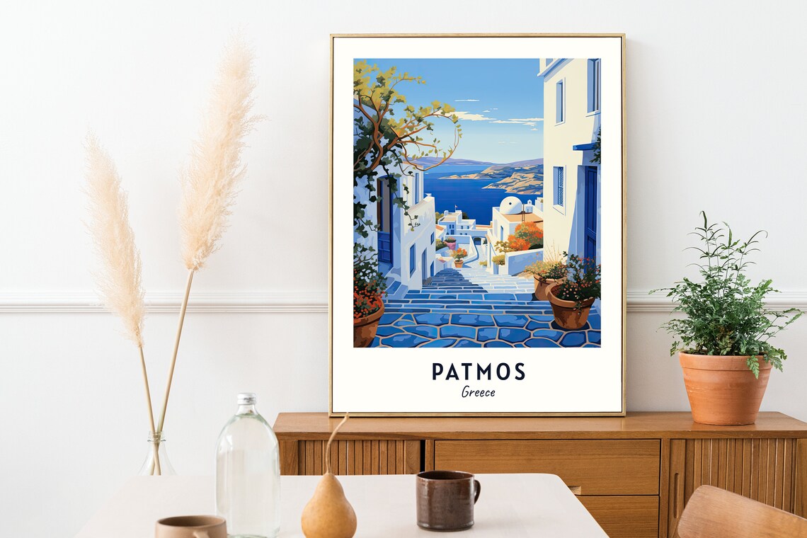 Patmos Greece Travel Poster, Greece City View - Image 2