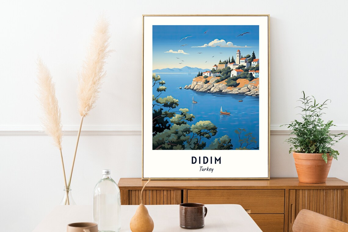 Didim Turkey Coastal Hillside Village And Blue Aegean Sailboats Poster - Image 2