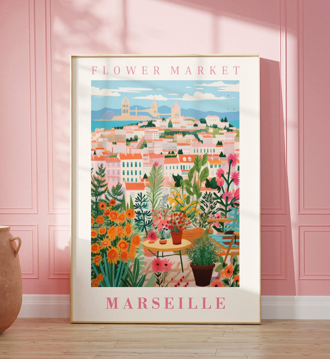 Marseille Flower Market Poster Wall Decor France Floral Illustration Botanical Gallery Wall Art Gift For Friend Travel Poster Modern