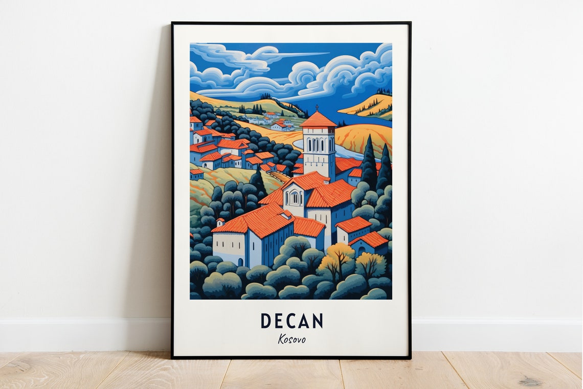 Decan Kosovo Red Roofed Monastery Among Rolling Green Hills Poster
