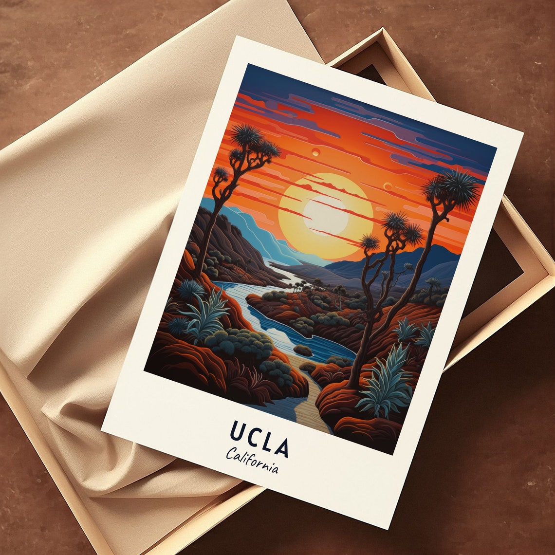UCLA California Desert Sunset Joshua Trees River Canyon Travel Poster - Image 3