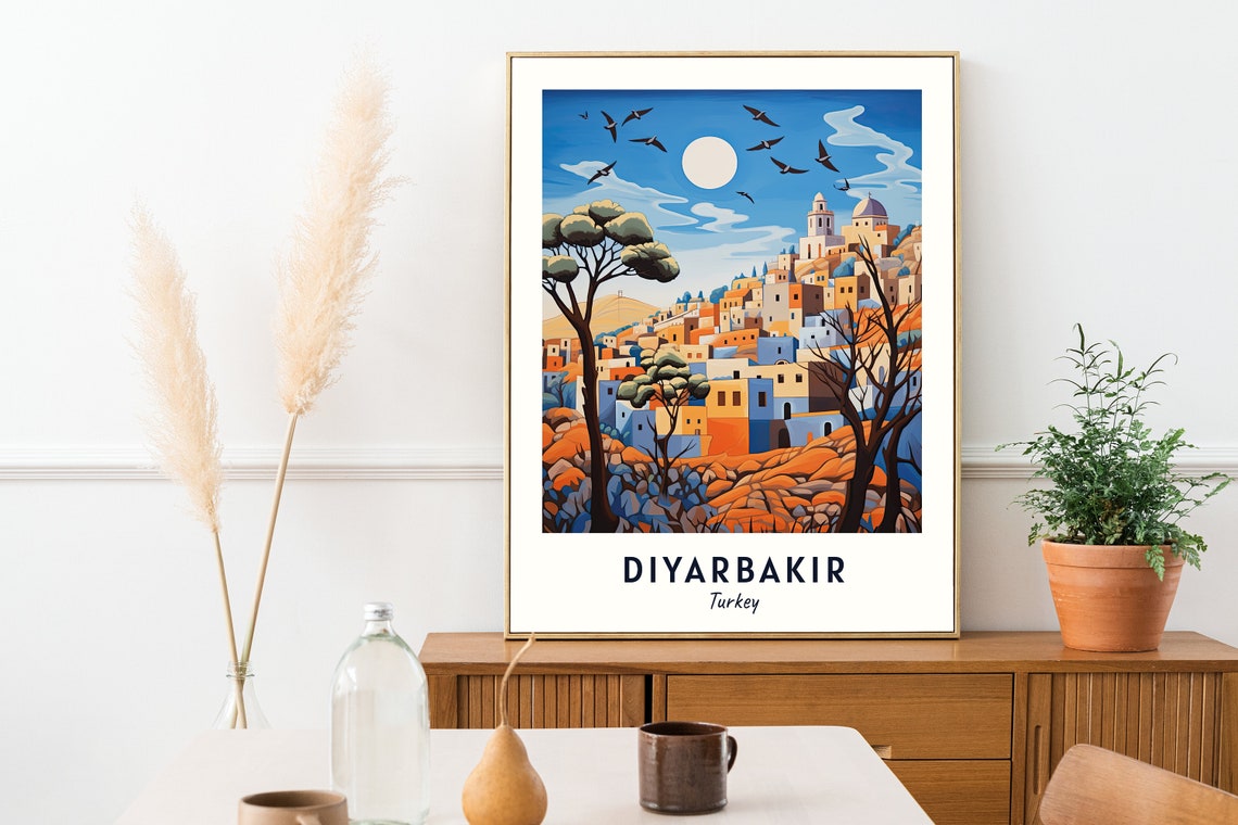 Diyarbakir Turkey Hillside Old Town Beneath The Full Moon Poster - Image 2