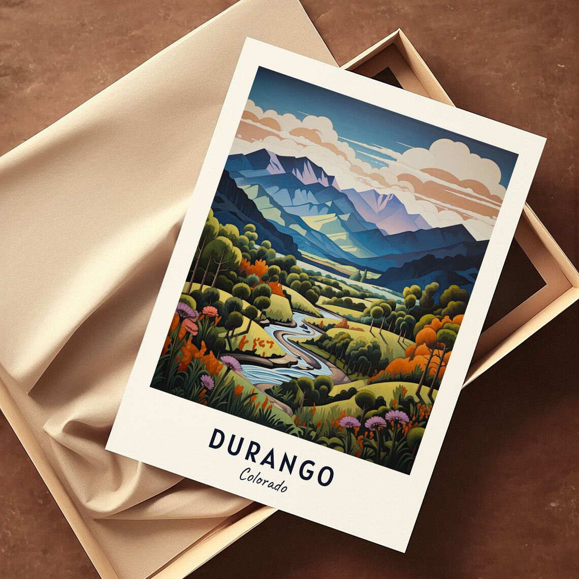Durango Colorado Mountain River Valley Wildflower Meadow Travel Poster - Image 3