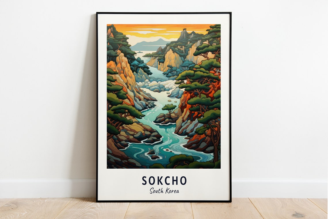 Sokcho South Korea Coastal Gorge Sunset Travel Poster Artwork