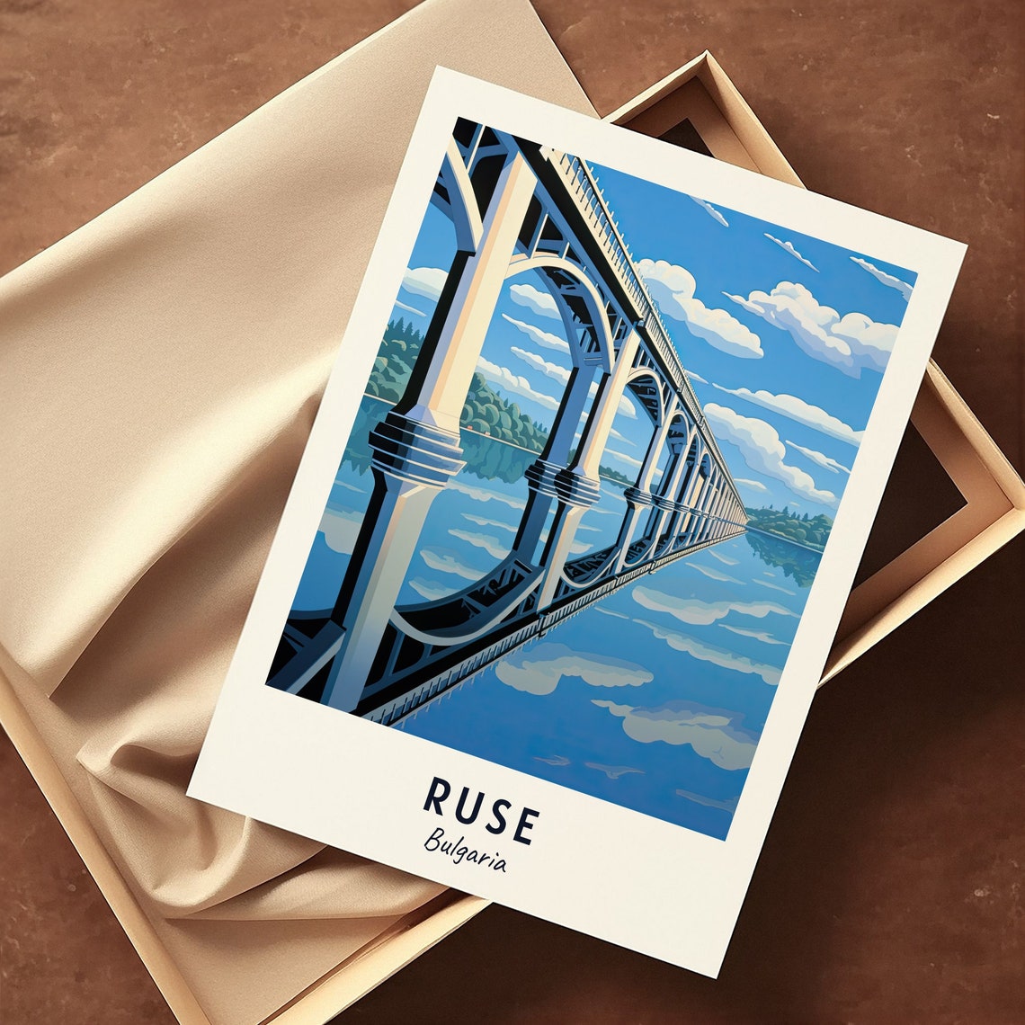 Danube Bridge Arches Mirrored In Water Ruse Bulgaria Travel Poster - Image 3