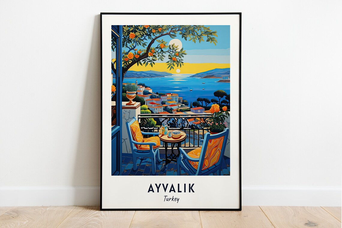 Ayvalik Turkey Aegean Sea Balcony Breakfast Ocean View Travel Poster