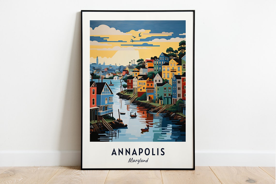 Annapolis Maryland Harbor Sailing Boats Historic Town Travel Poster