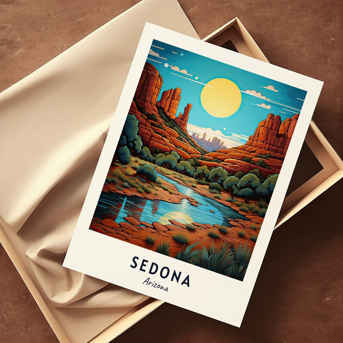 Sedona Red Rock Canyon River Under the Big Sun Arizona Travel Poster - Image 3