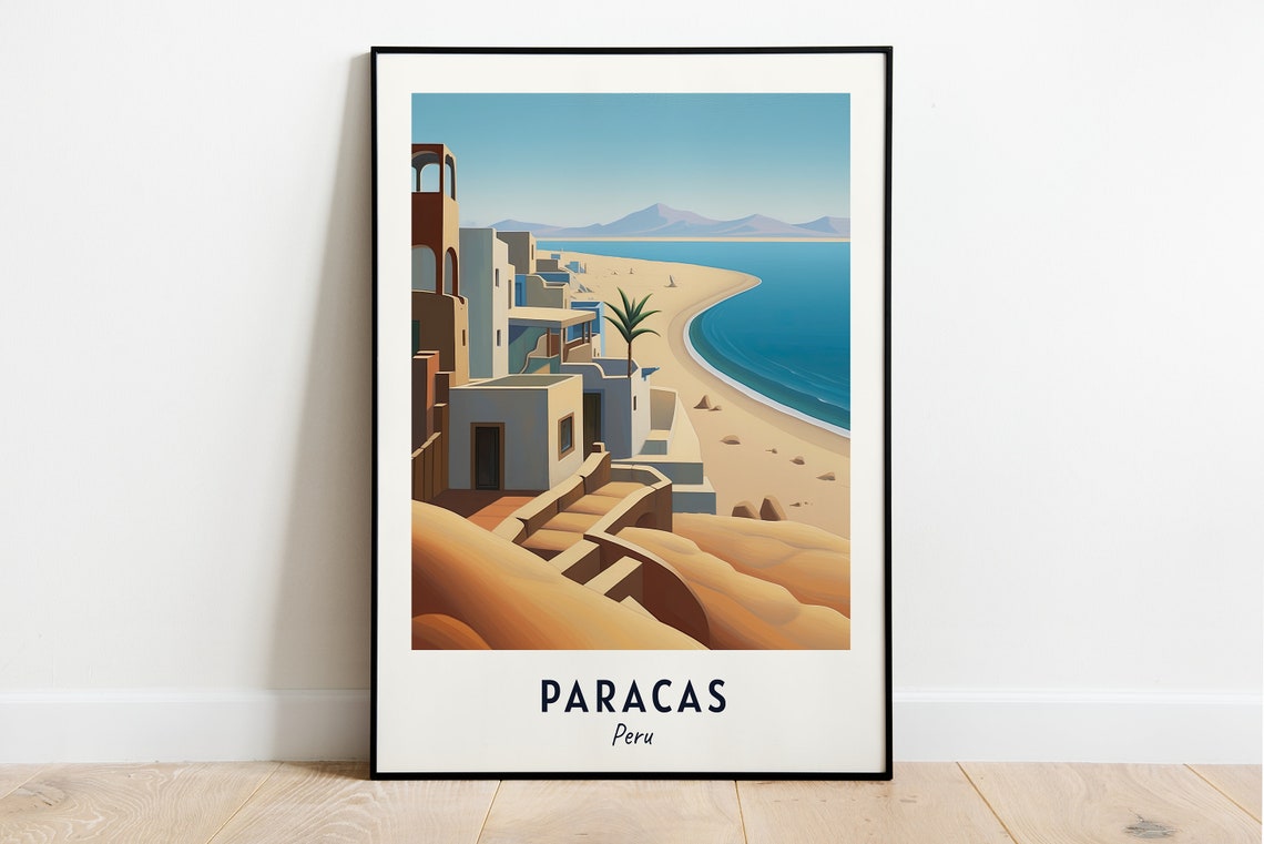 Paracas Sandy Beach Dunes Calm Bay Peru Coastal Travel Poster