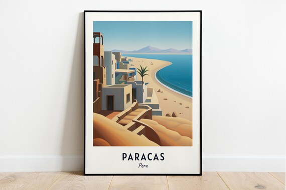 Paracas Sandy Beach Dunes Calm Bay Peru Coastal Travel Poster