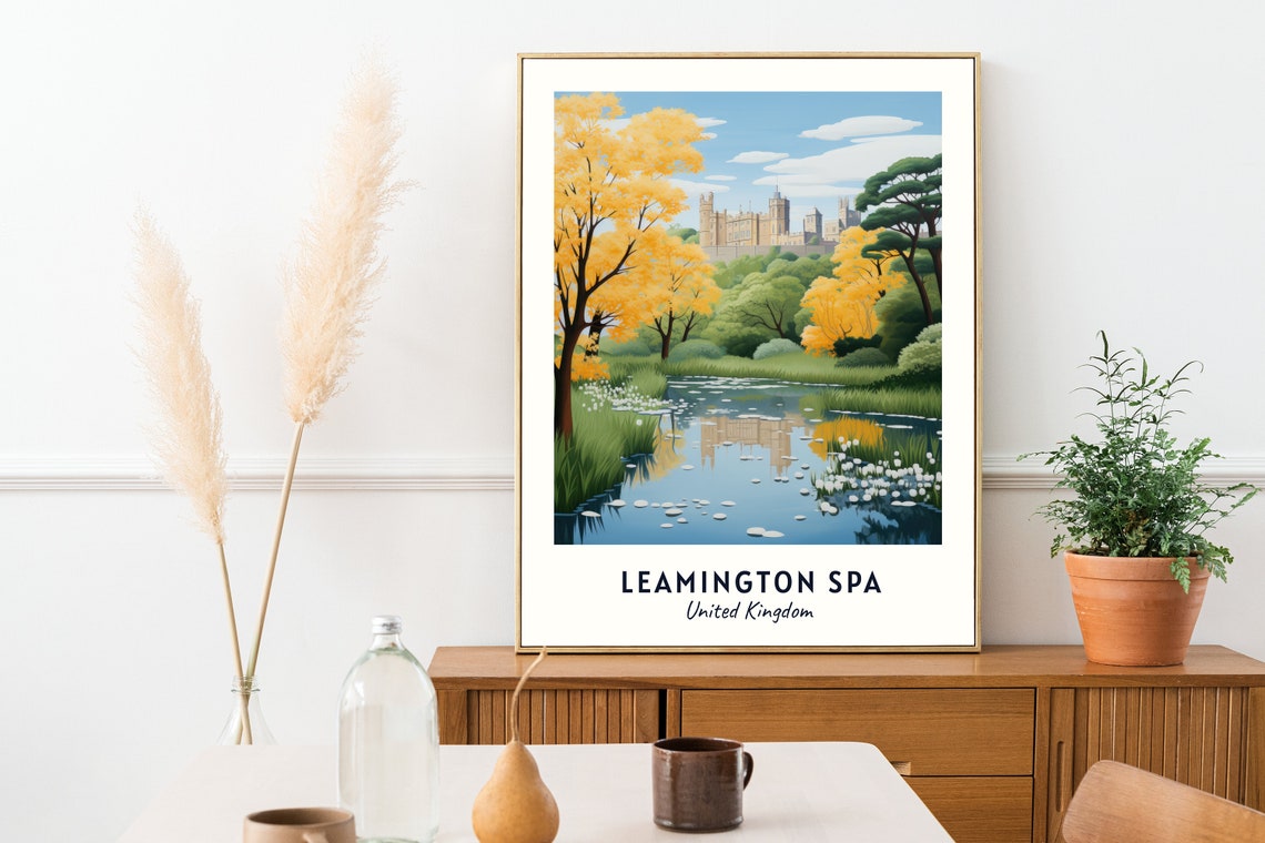 Leamington Spa England Autumn Lake Golden Trees Travel Poster - Image 2