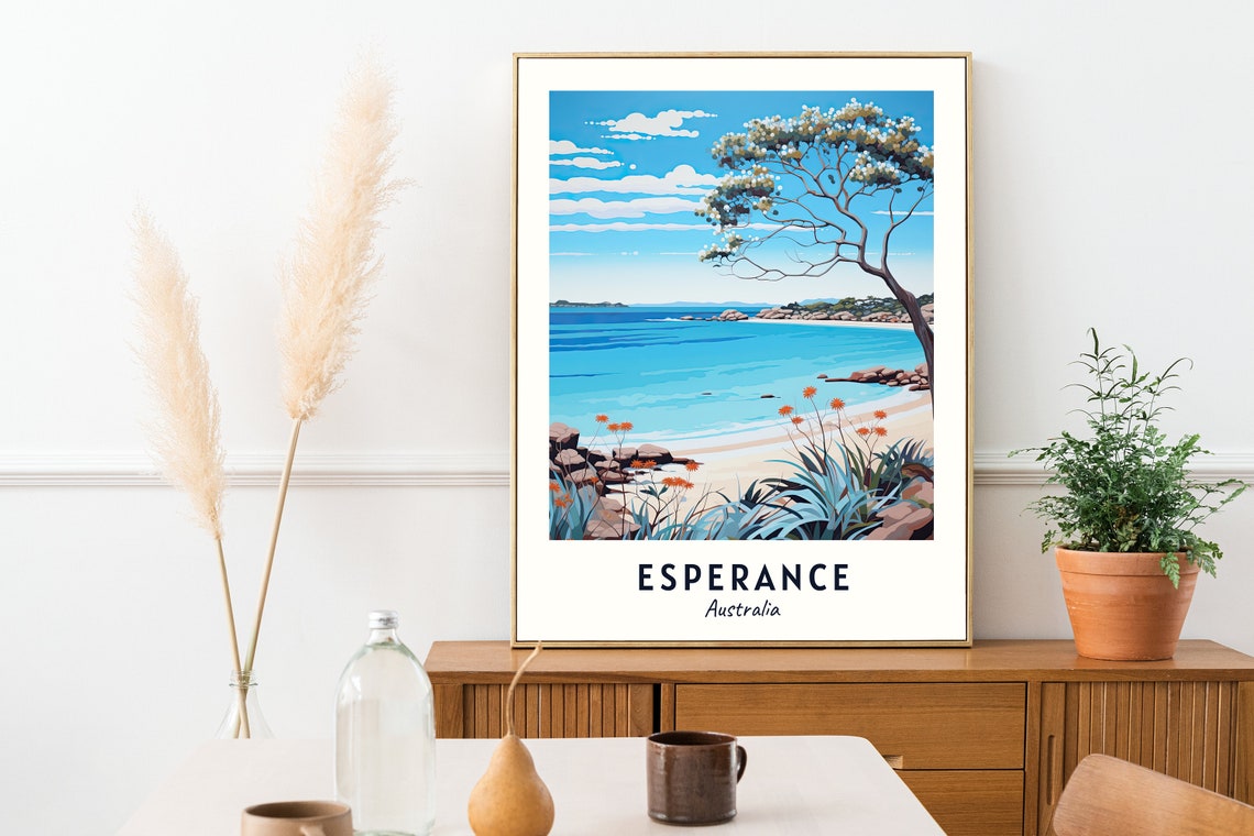 Esperance Australia Turquoise Beach Tree Seascape Travel Poster - Image 2