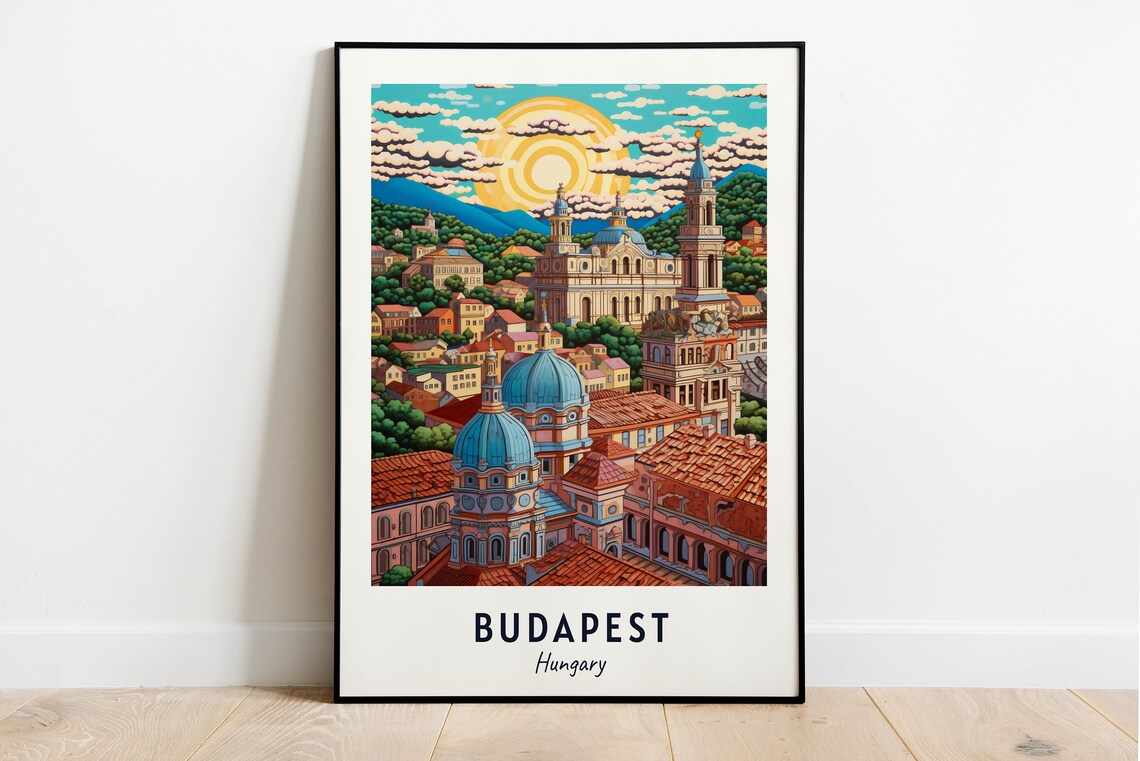 Budapest Hungary Church Domes Sunrise Cityscape Travel Poster