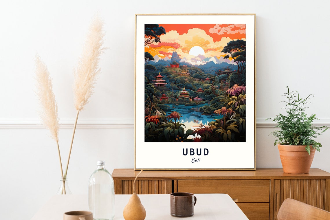 Ubud Bali Jungle Temple Sunset Landscape Tropical Travel Poster - Image 2