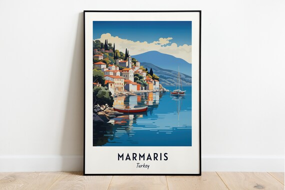Marmaris Turkey Harbor Town Sailboats Calm Blue Bay Travel Poster