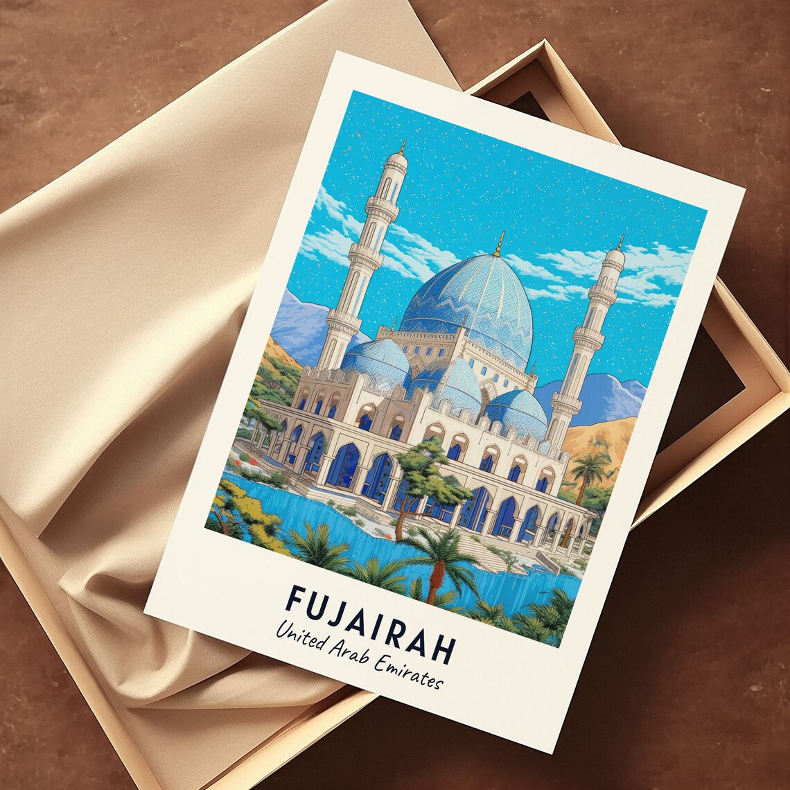 Fujairah Grand Blue Domed Mosque by the Water UAE Travel Poster - Image 3