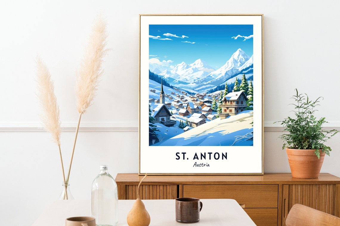 St. Anton Austria Classic Alpine Ski Village Panorama Poster - Image 2