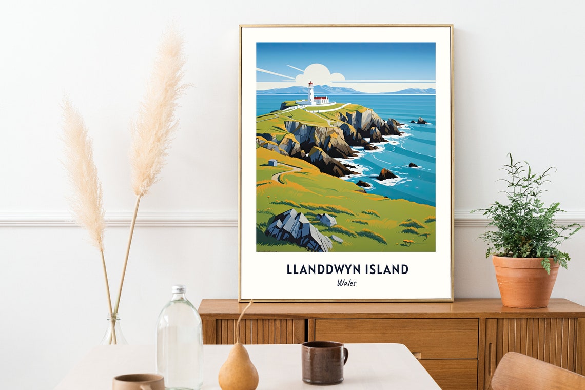 Llanddwyn Island Wales Lighthouse Rocky Sea Cliffs Path Poster - Image 2