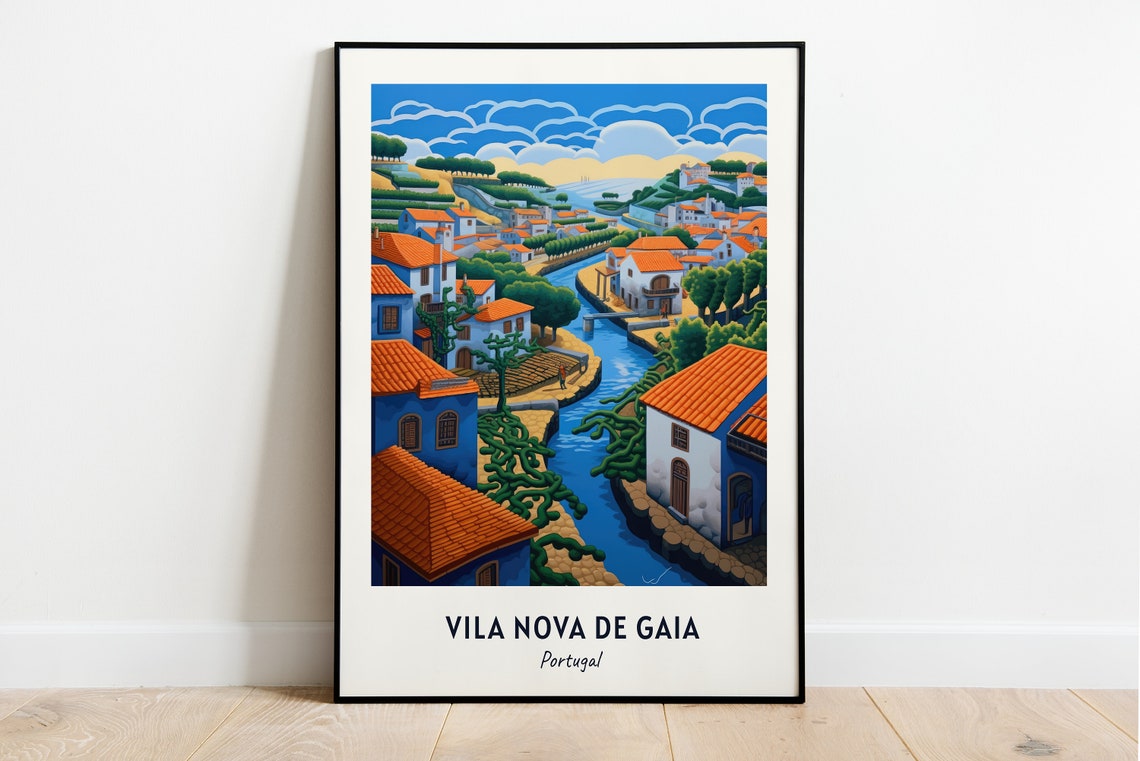 Vila Nova de Gaia Portugal Riverfront Old Wine Town Travel Poster
