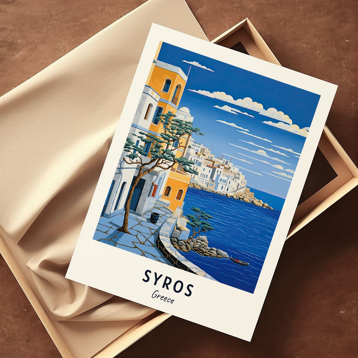 Syros Whitewashed Town Seafront Waterfront Greece Travel Poster - Image 3