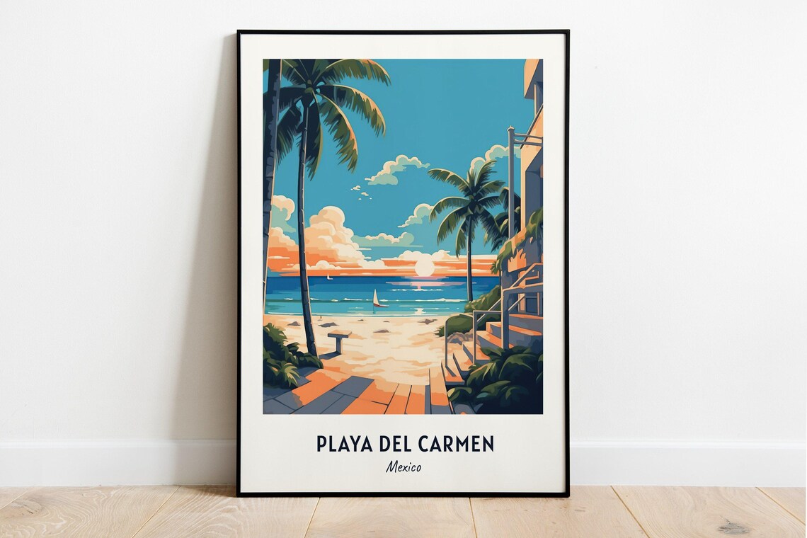Playa Del Carmen Travel Poster, Mexico City Print