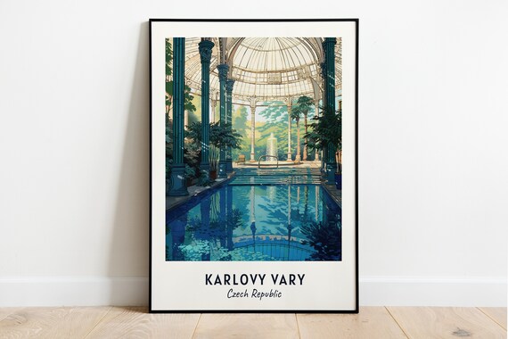 Karlovy Vary Czech Republic Hot Spring Spa Colonnade Travel Poster