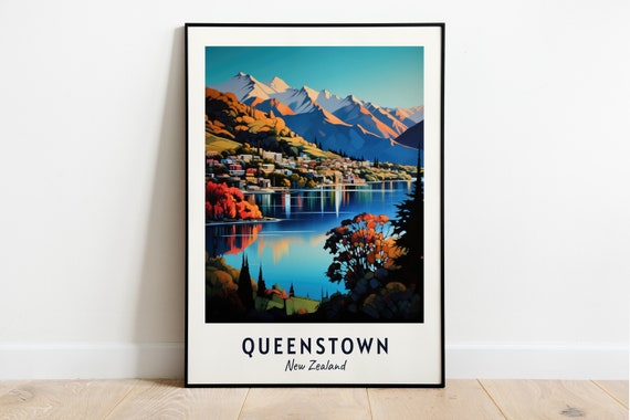 Queenstown New Zealand Travel Poster, City View