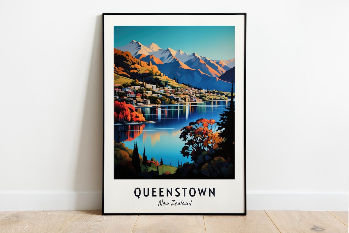 Queenstown New Zealand Travel Poster, City View