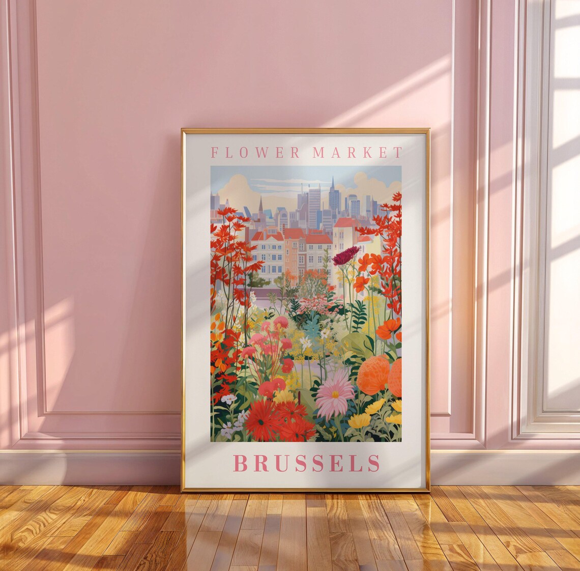 Brussels Flower Market Old Town Rooftops Blooming Garden Poster - Image 3
