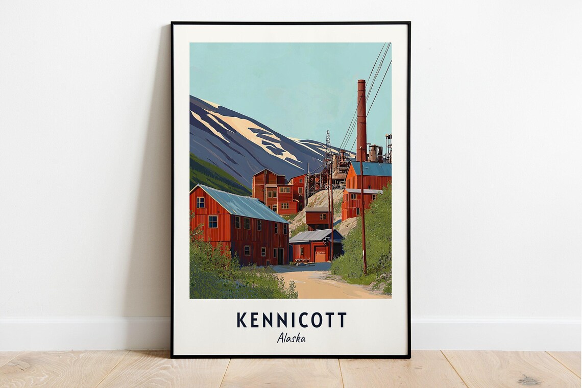 Kennicott Alaska Historic Copper Mill Mountain Travel Poster - Image 3