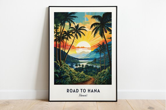 Road to Hana Hawaii Jungle Road Sunset Palm Canopy Drive Poster