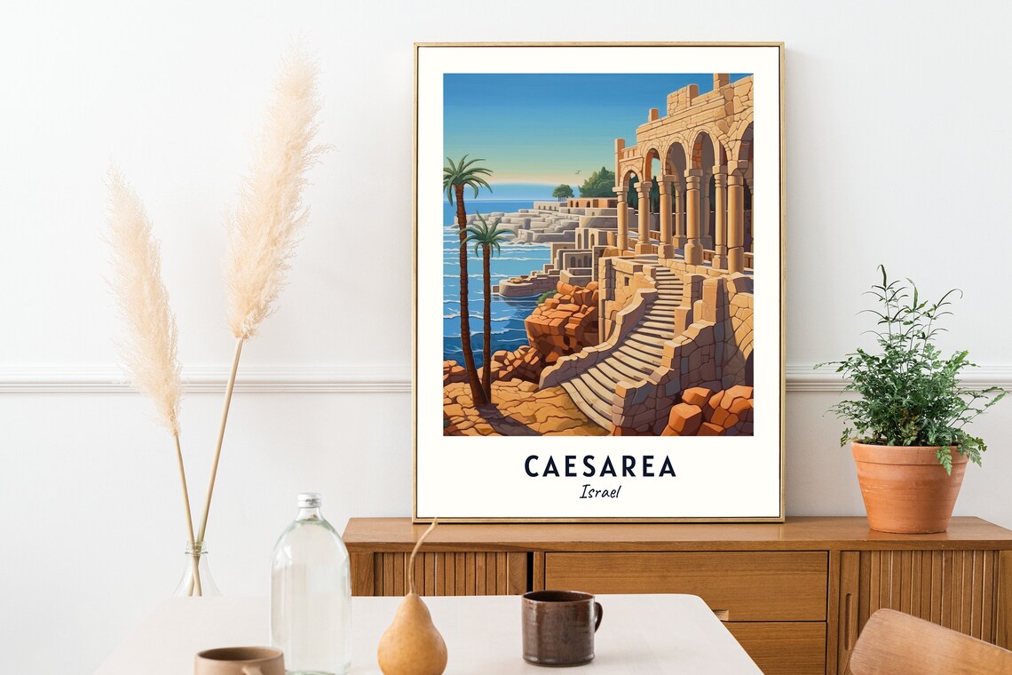 Roman Theater Ruins By The Sea Caesarea Israel Travel Poster - Image 2