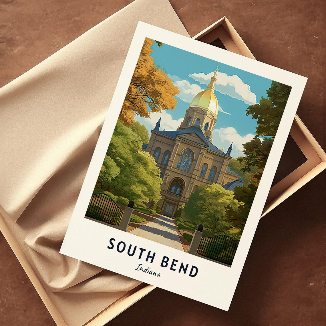 University Of Notre Dame Travel Print Wall Art South Bend Indiana City Print University Of Notre Dame Travel Gift - Image 3
