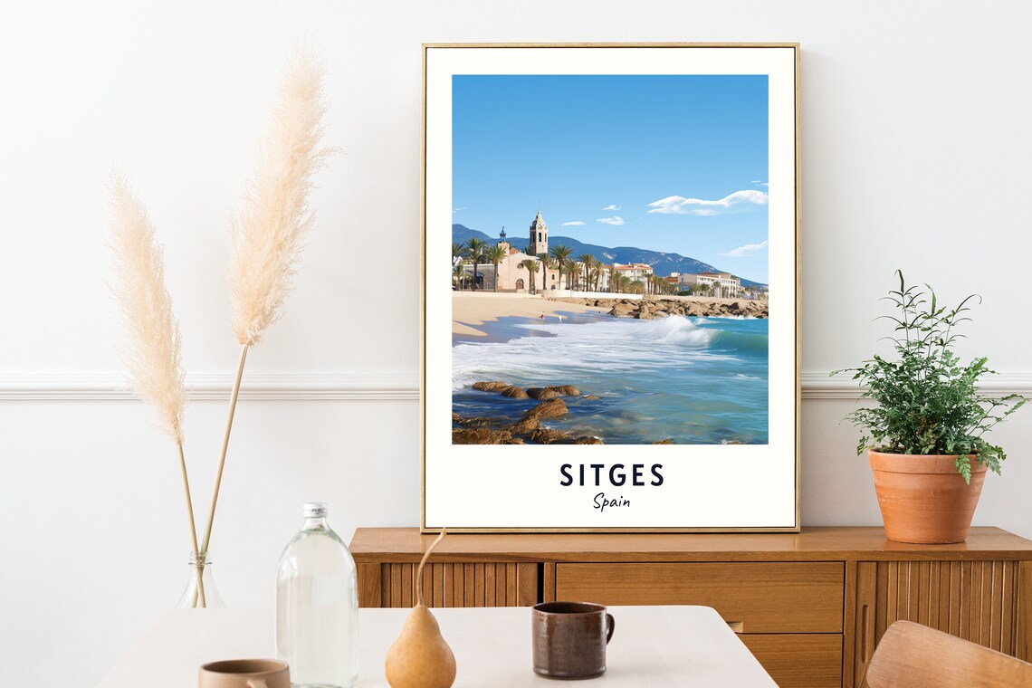 Sitges Spain Beach Church Seaside Town Mediterranean Travel Poster - Image 2