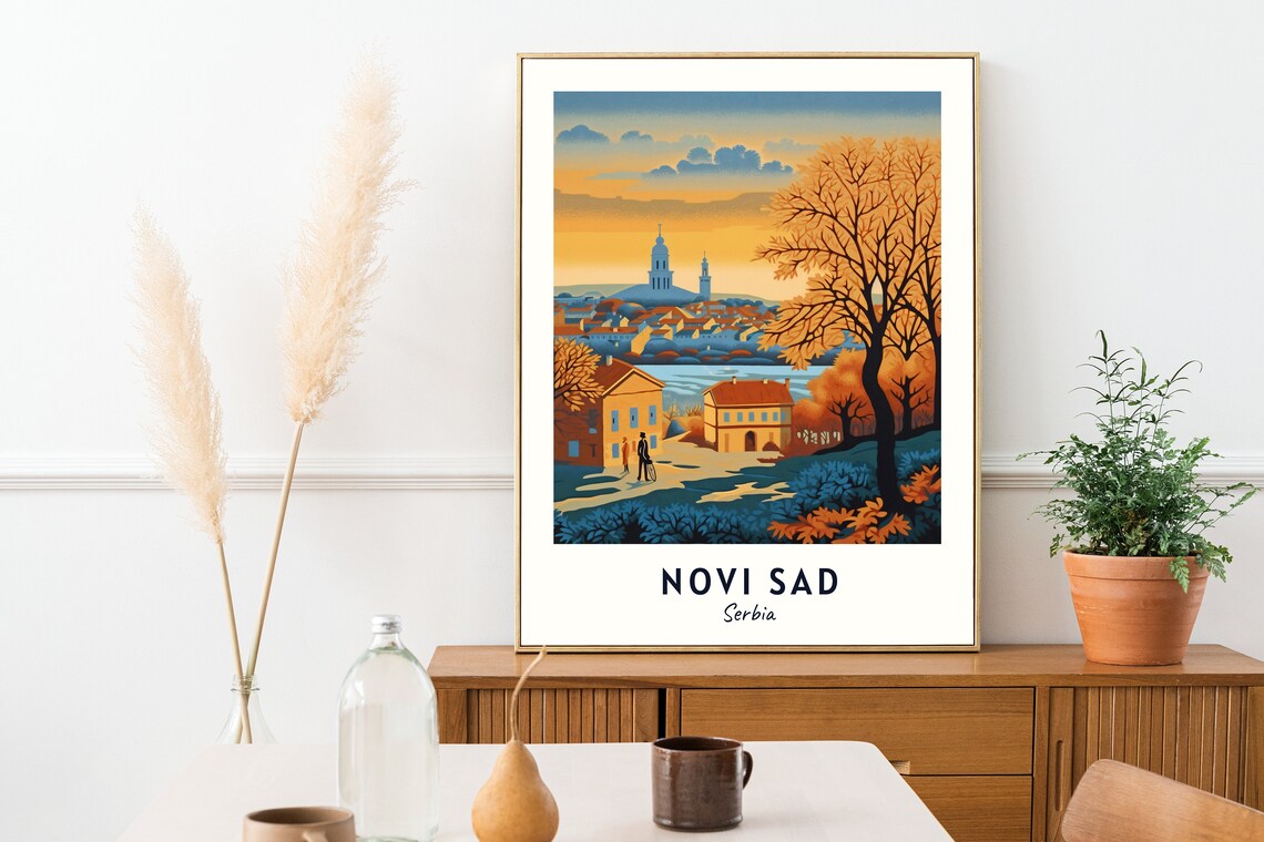 Novi Sad Serbia Riverside Fortress Autumn Sunset Hills Travel Poster - Image 2