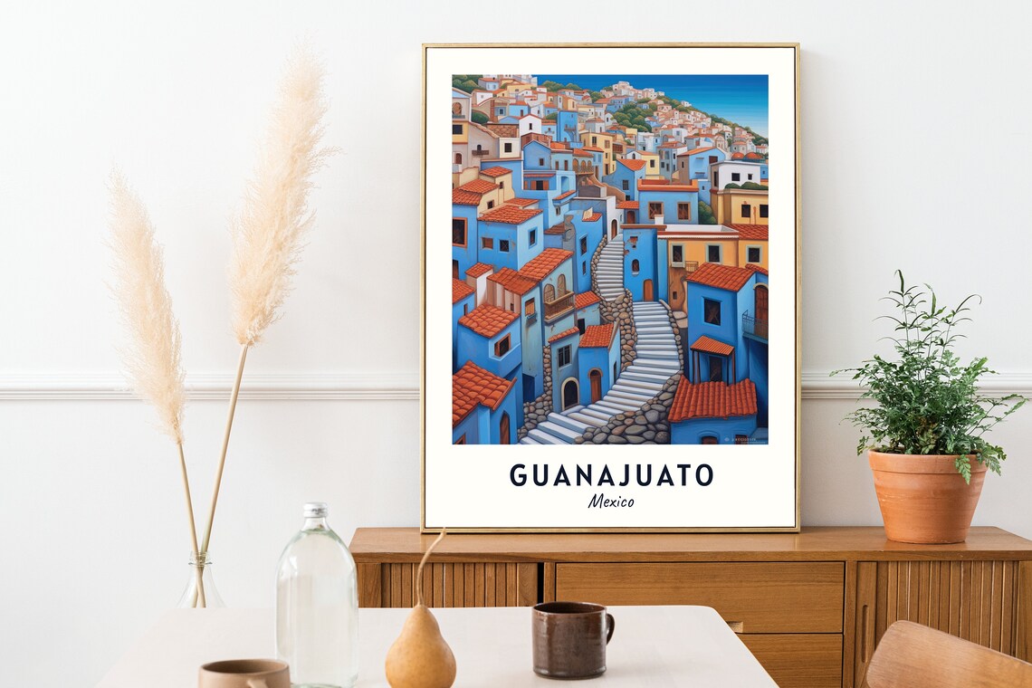Guanajuato Mexico Colorful Hillside Houses Staircase Travel Poster - Image 2