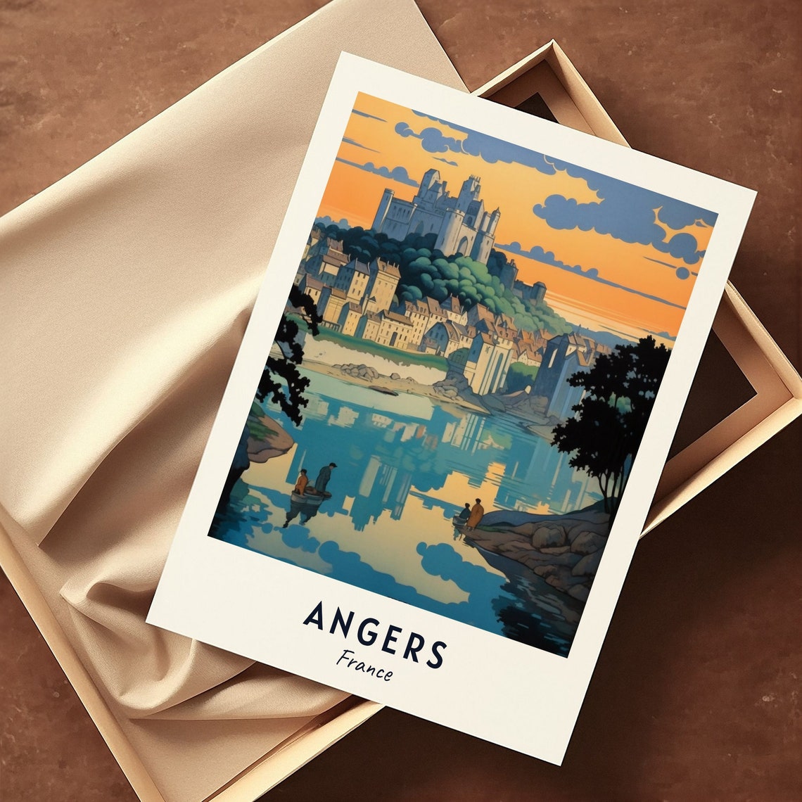 Angers France Castle Hill River Sunset Reflection Travel Poster - Image 3