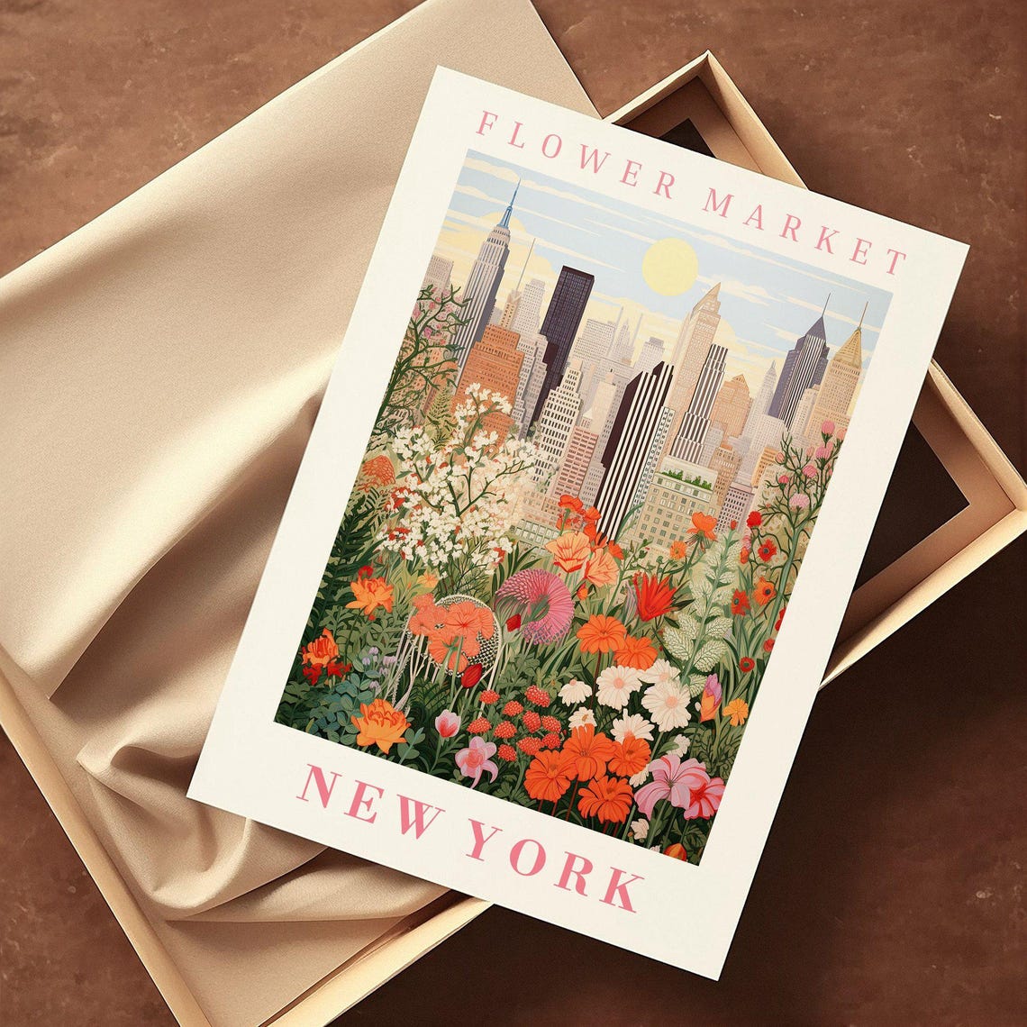New York Flower Market Poster Wall Decor United States Floral Illustration Botanical Gallery Wall Art Gift For Friend Travel Poster - Image 2