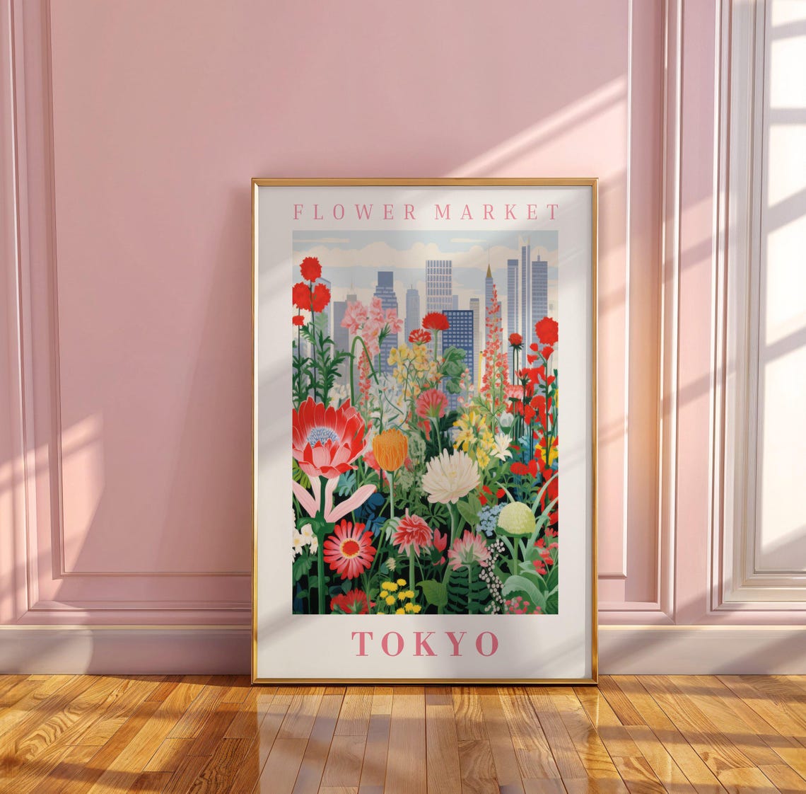 Tokyo Flower Market Poster with Pink Skyline Poppy Bloom Garden - Image 3