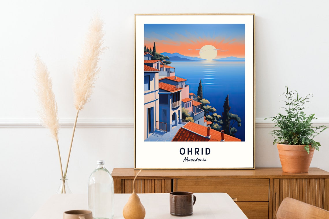 Ohrid Macedonia Lake Sunset Old Town Roofs Golden Hour Travel Poster - Image 2