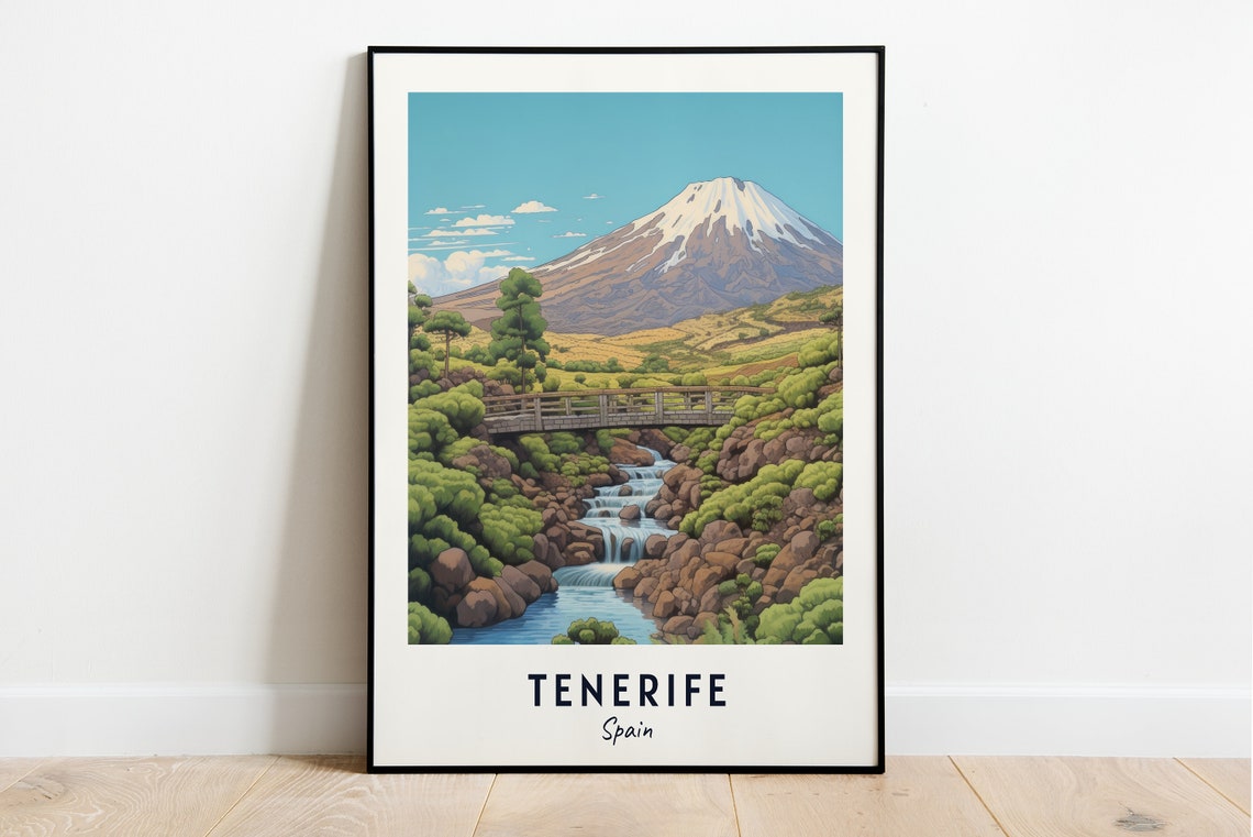 Tenerife Spain Mount Teide Waterfall Stone Bridge Landscape Poster