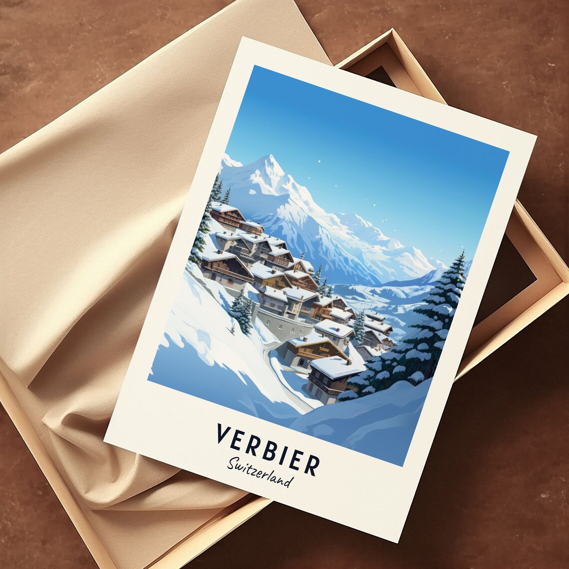 Verbier Switzerland Hillside Chalets and Majestic Peak Poster - Image 3